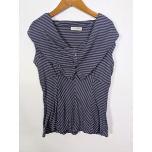 Anthropologie Pilcro Henley Babydoll Blouse Women's M Short Sleeve Top Striped